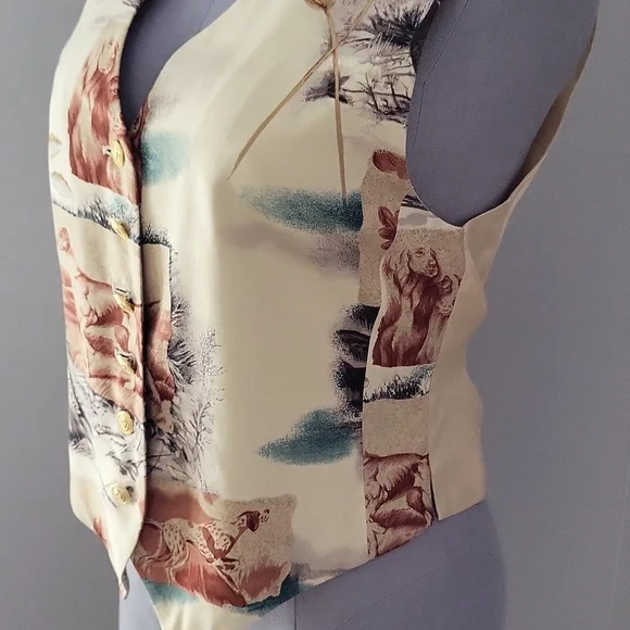 Vintage Liz Claiborne Wildlife Scene Silk Button Front Vest - Picture 4 of 9